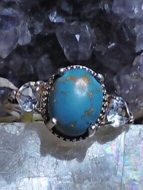 MOJAVE TURQUOISE AND WHITE TOPAZ STERLING, GEMSTONE RING.(SIZE-7)* (R-7099476)